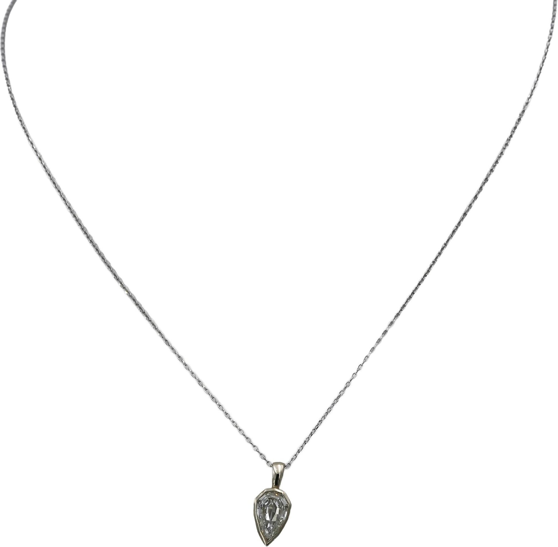 14k White Gold VS Pear Step Cut Diamond Solitaire Pendant Necklace 1.02CT