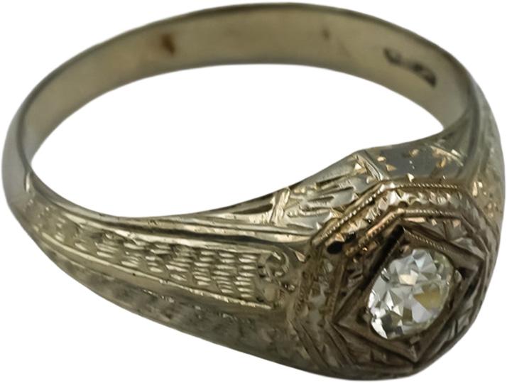 Art Deco Antique 18k White Gold VS Old Euro Diamond Ring 0.40CT Size 9.75