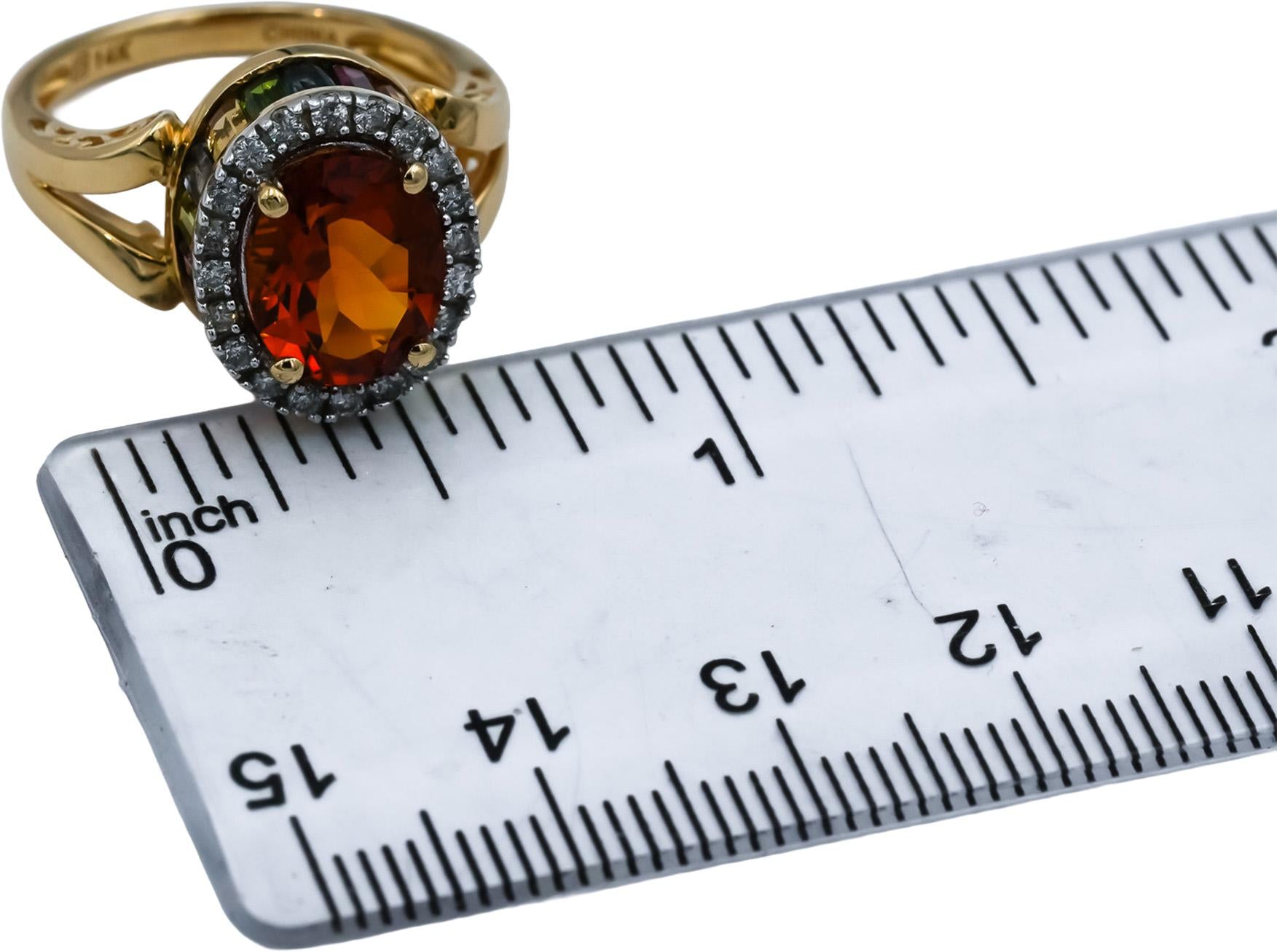 14k Yellow Gold Diamond Citrine Multi Color Gemstone Ring 4.33CT Size 7