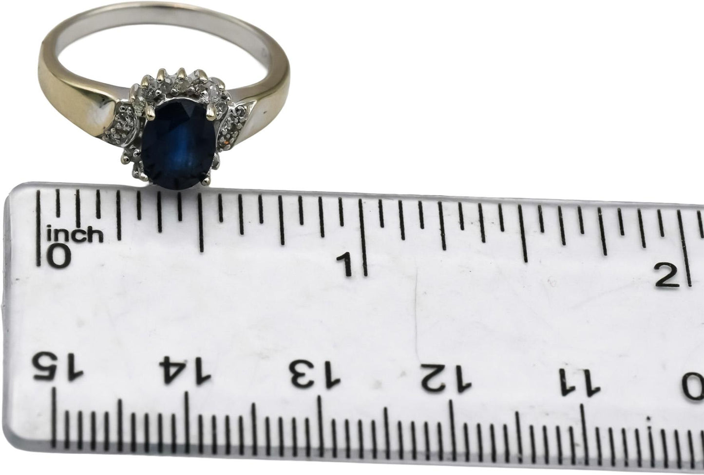 14k White Gold Diamond and Sapphire Halo Ring 1.10CT Size 7.25