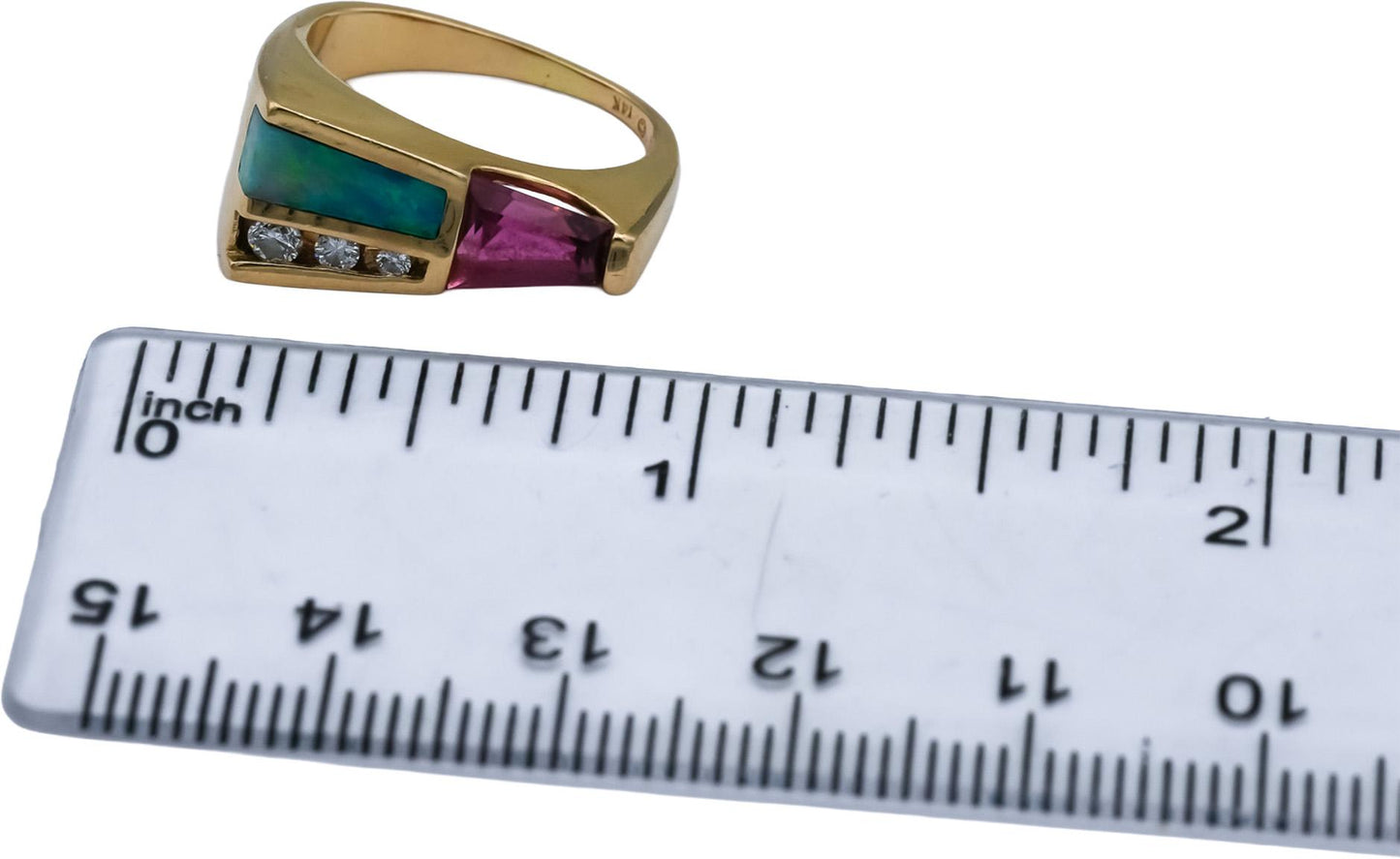 14k Yellow Gold Diamond Pink Tourmaline Opal Cocktail Ring 1.10CT Size 4.5