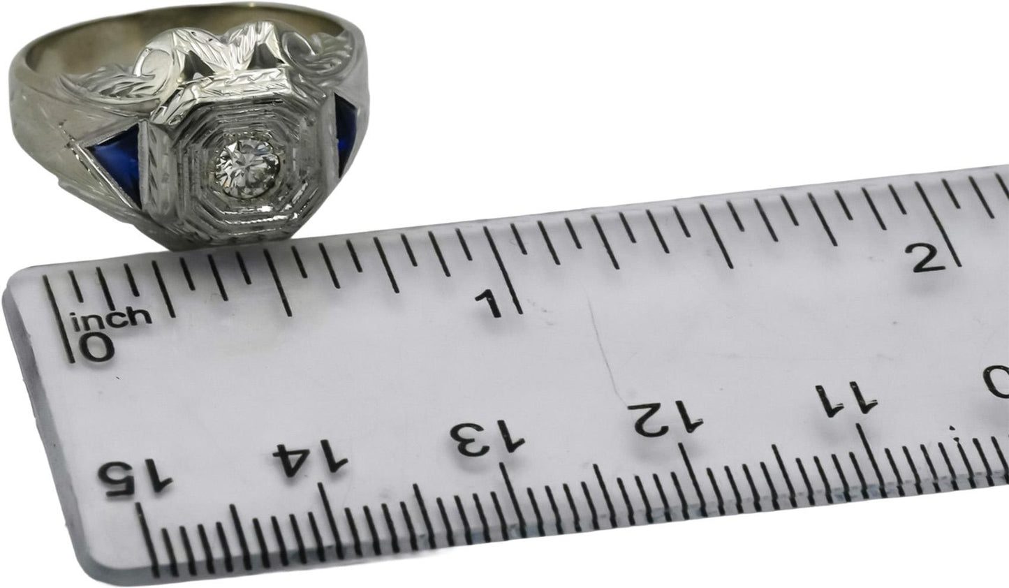 Antique 18k White Gold Diamond and Sapphire Cocktail Ring 0.15CT Size 8