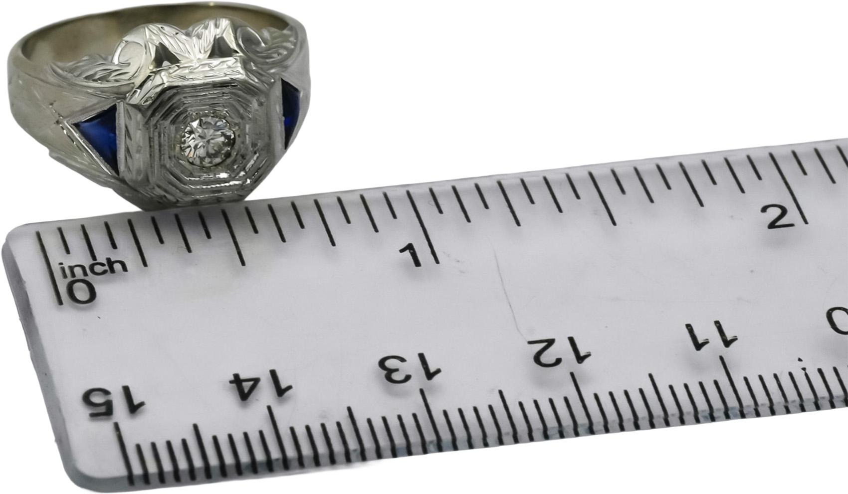 Antique 18k White Gold Diamond and Sapphire Cocktail Ring 0.15CT Size 8