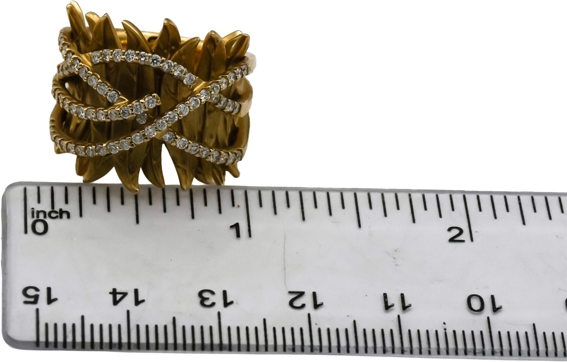 14k Yellow Gold Round Diamond Floral Leaf Cocktail Ring 1.0CT Size 7