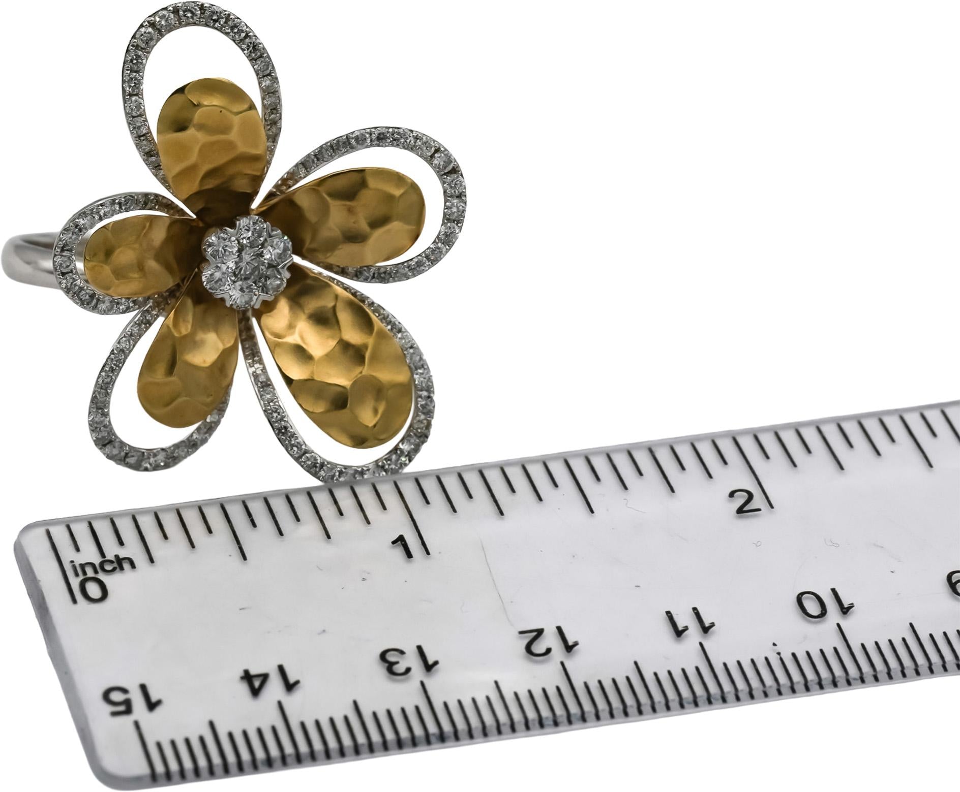 EFFY 14k White & Yellow Gold Diamond D'Oro Flower Ring 1.0 - 1.25CT Size 7