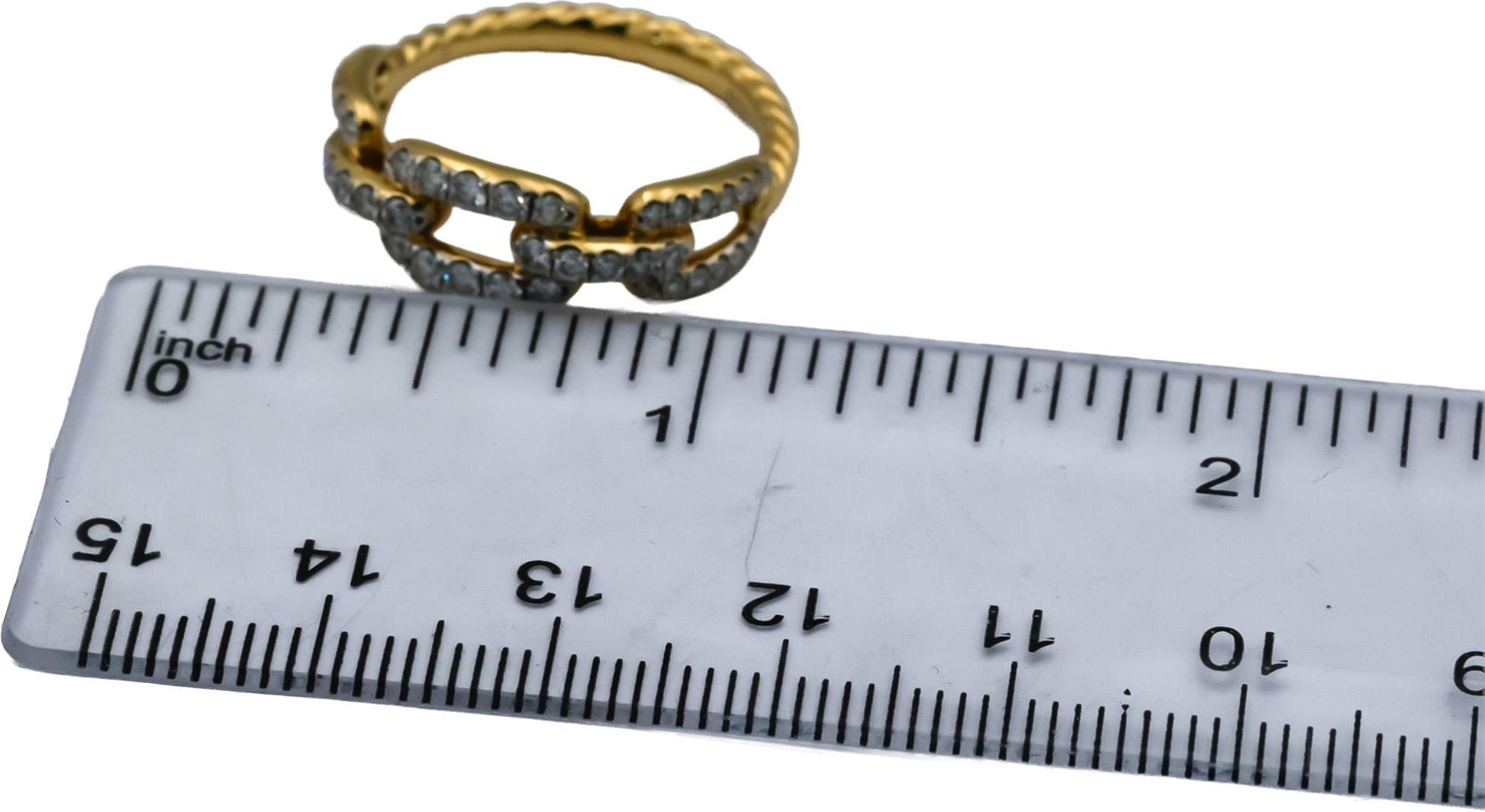 DAVID YURMAN 18k Yellow Gold Diamond Stax Chain Link 7mm Ring 0.50CT Size 7.5