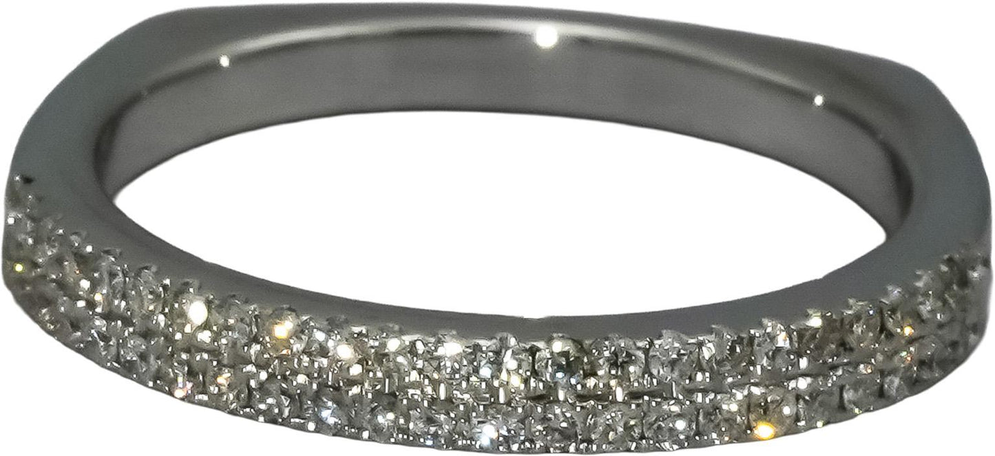 14k White Gold Round Diamond Two Row Band Ring 0.35CT Size 6.5
