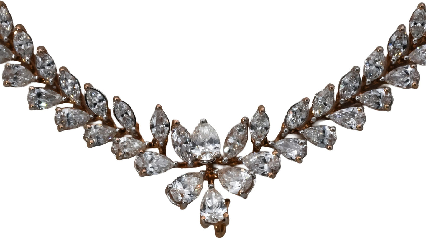 18k Rose Gold VS Marquise and Pear Cut Diamond Formal Leaf Necklace 10.35CT