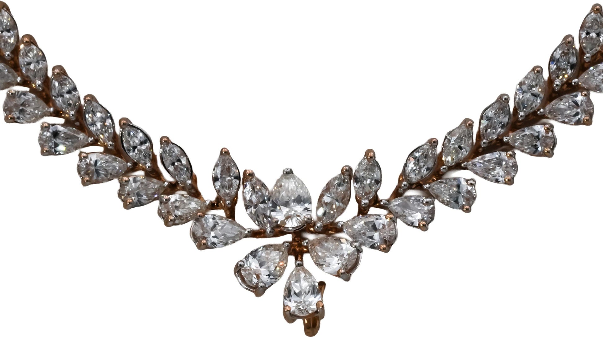 18k Rose Gold VS Marquise and Pear Cut Diamond Formal Leaf Necklace 10.35CT