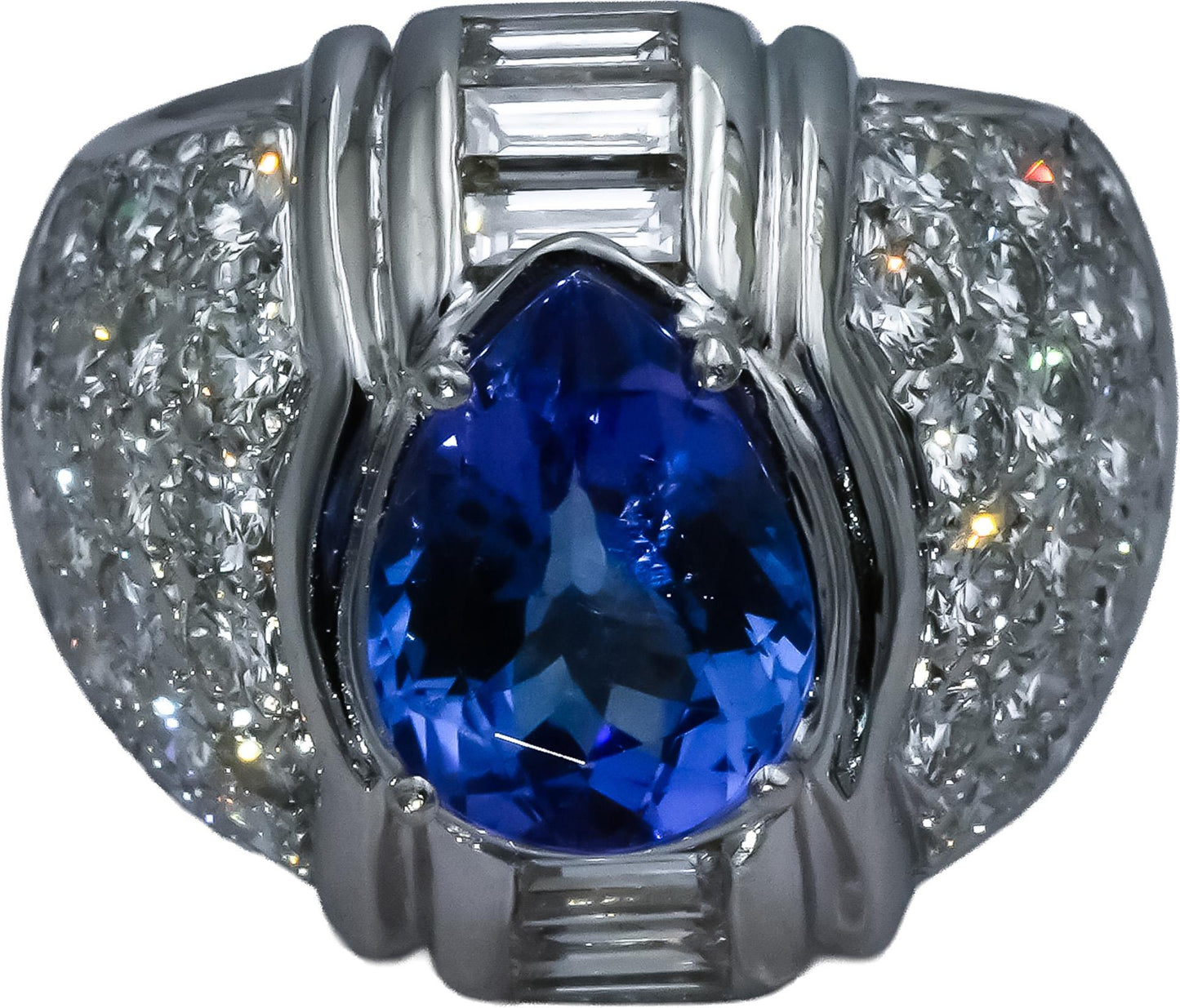 18k White Gold Diamond and Tanzanite Cocktail Ring 5.0CT Size 6.25