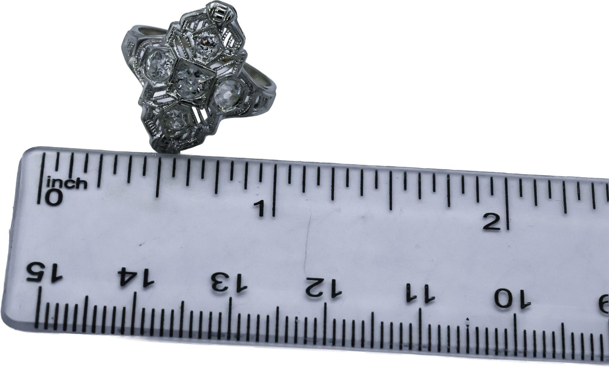 Art Deco Antique Filigree 14k White Gold Old Euro Diamond Ring 0.70CT Size 4.25
