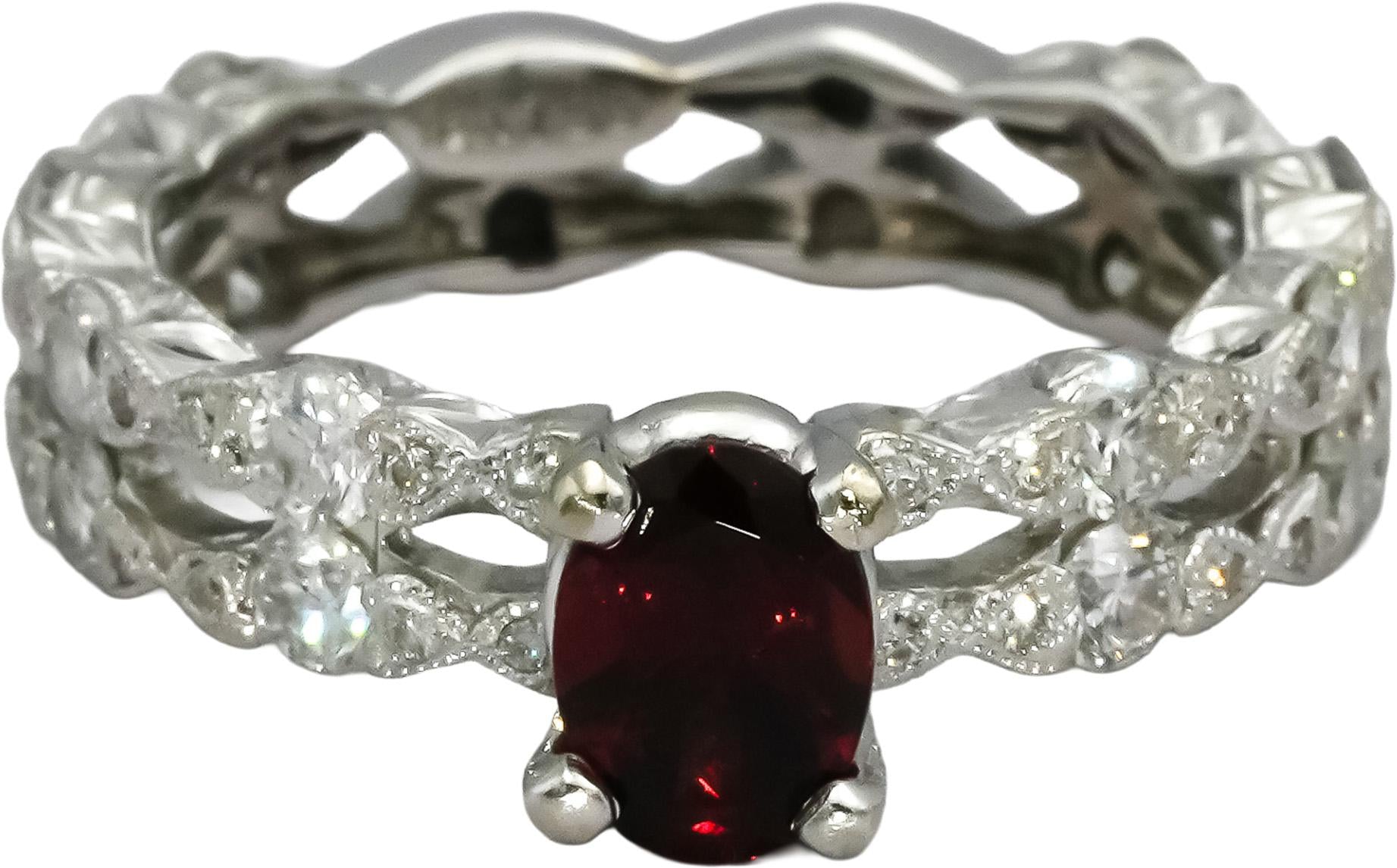 18k White Gold Diamond and Garnet Cocktail Ring 1.96CT Size 7.5
