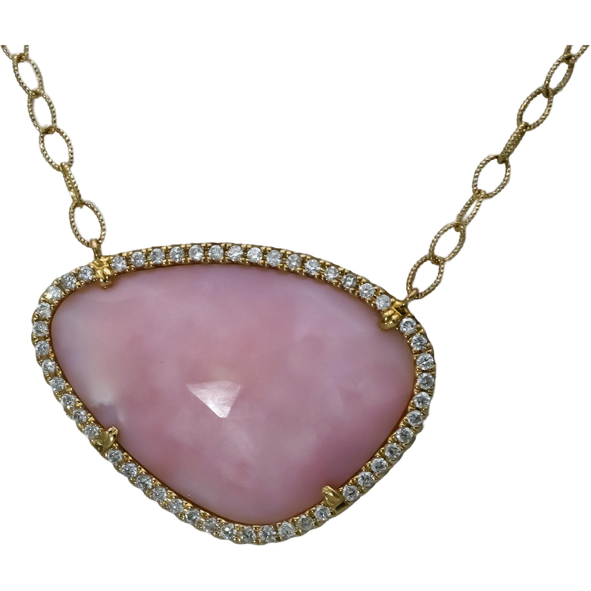 14k Yellow Gold Diamond and Natural Pink Stone Pendant Necklace 0.75CT
