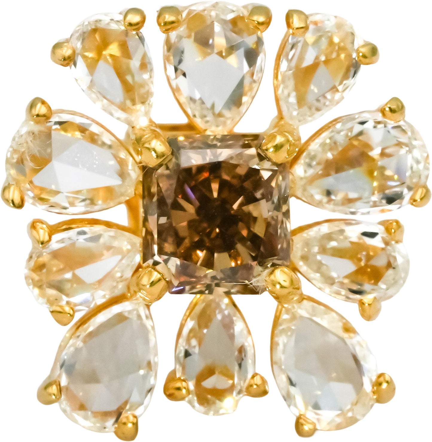 18k Yellow Gold VS Cushion and Pear Cut Diamond Stud Earrings 4.37CT 22 Pieces