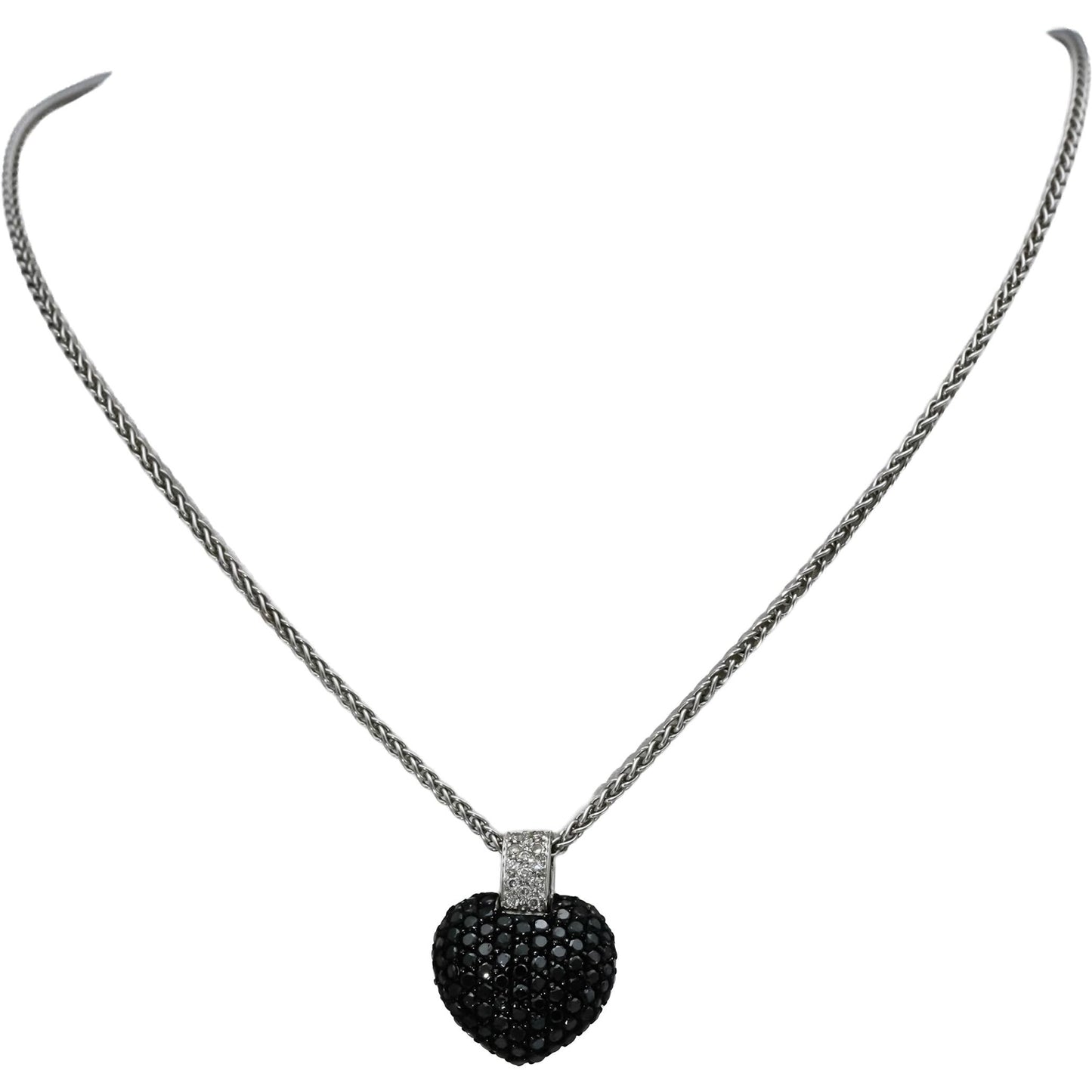 14k White Gold Round White and Black Diamond Heart Pendant Necklace 1.35CT