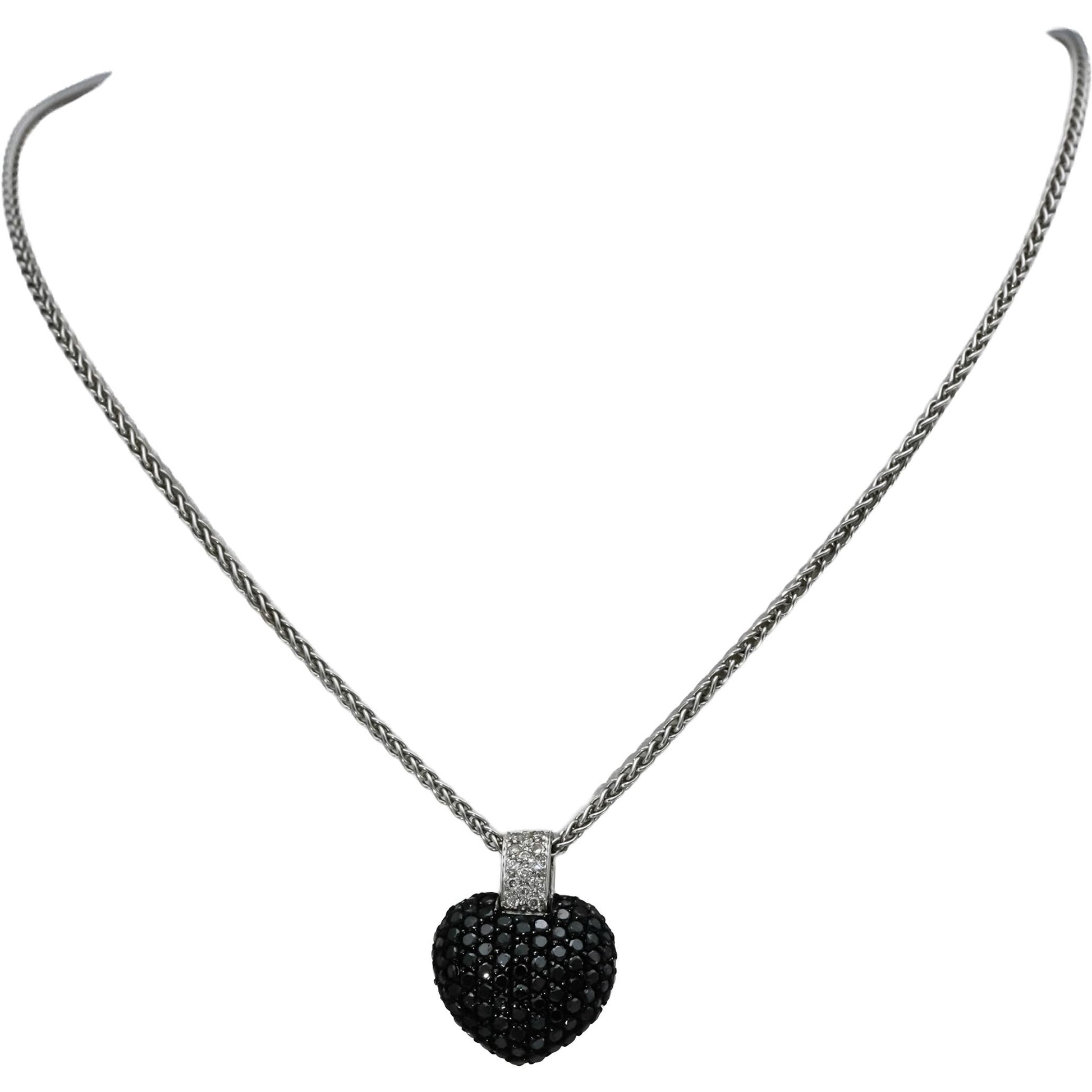14k White Gold Round White and Black Diamond Heart Pendant Necklace 1.35CT