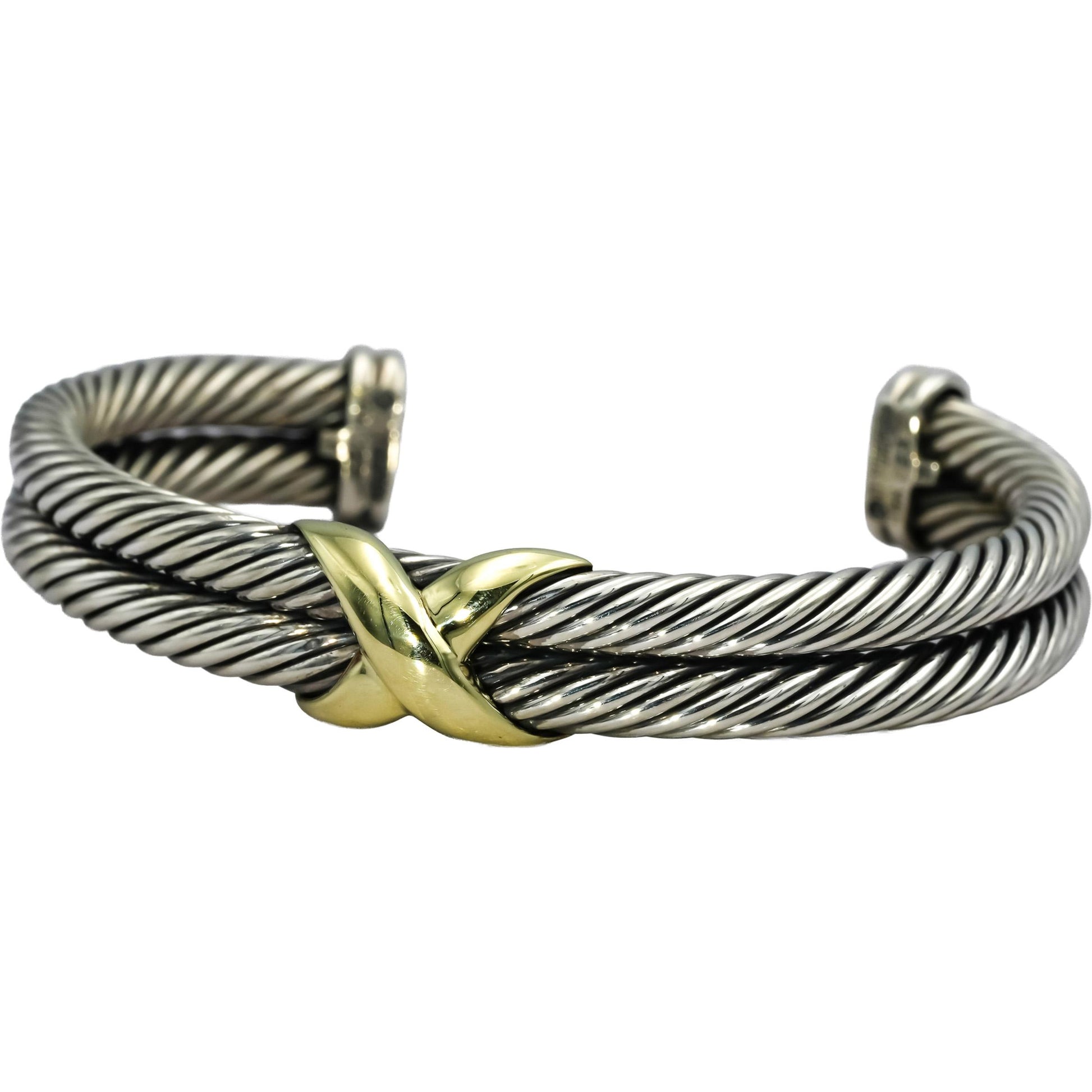 DAVID YURMAN Sterling Silver 14k Yellow Gold Crossover Cable Cuff Bracelet
