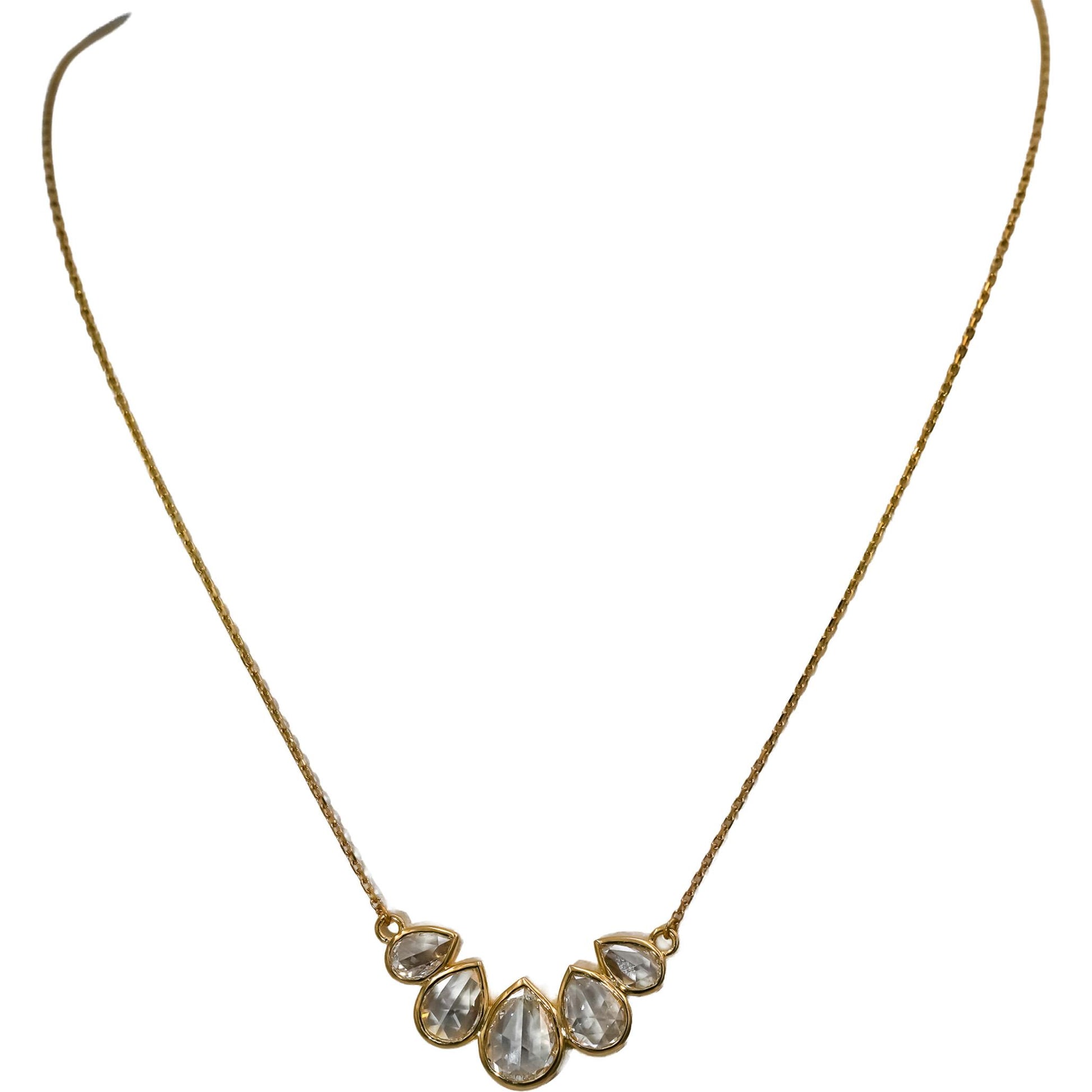 14k Yellow Gold VS Pear Shape Rose Cut Diamond Pendant Necklace 2.37CT