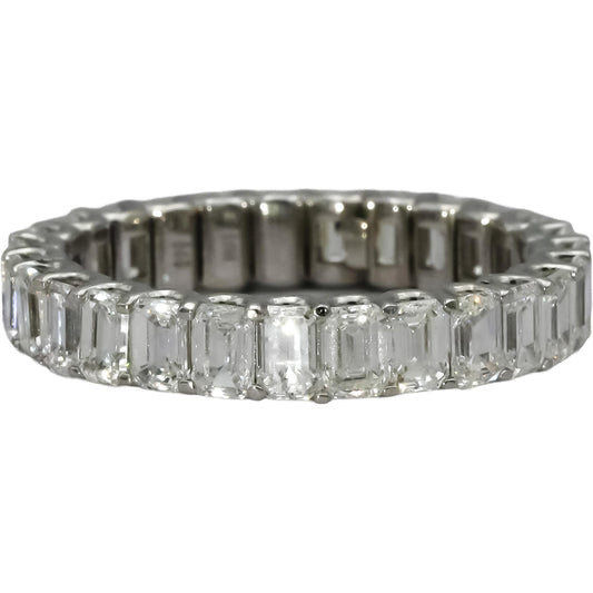 14k White Gold VS Emerald Cut Eternity Band Ring 3.35CT Size 6.5
