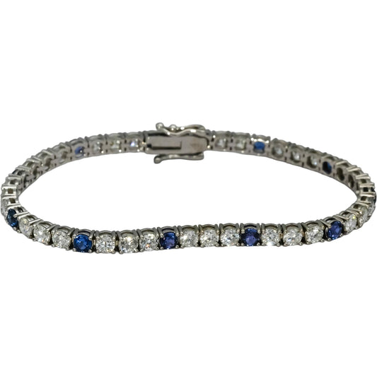 14k White Gold Diamond and Blue Sapphire Tennis Bracelet 8.83CT