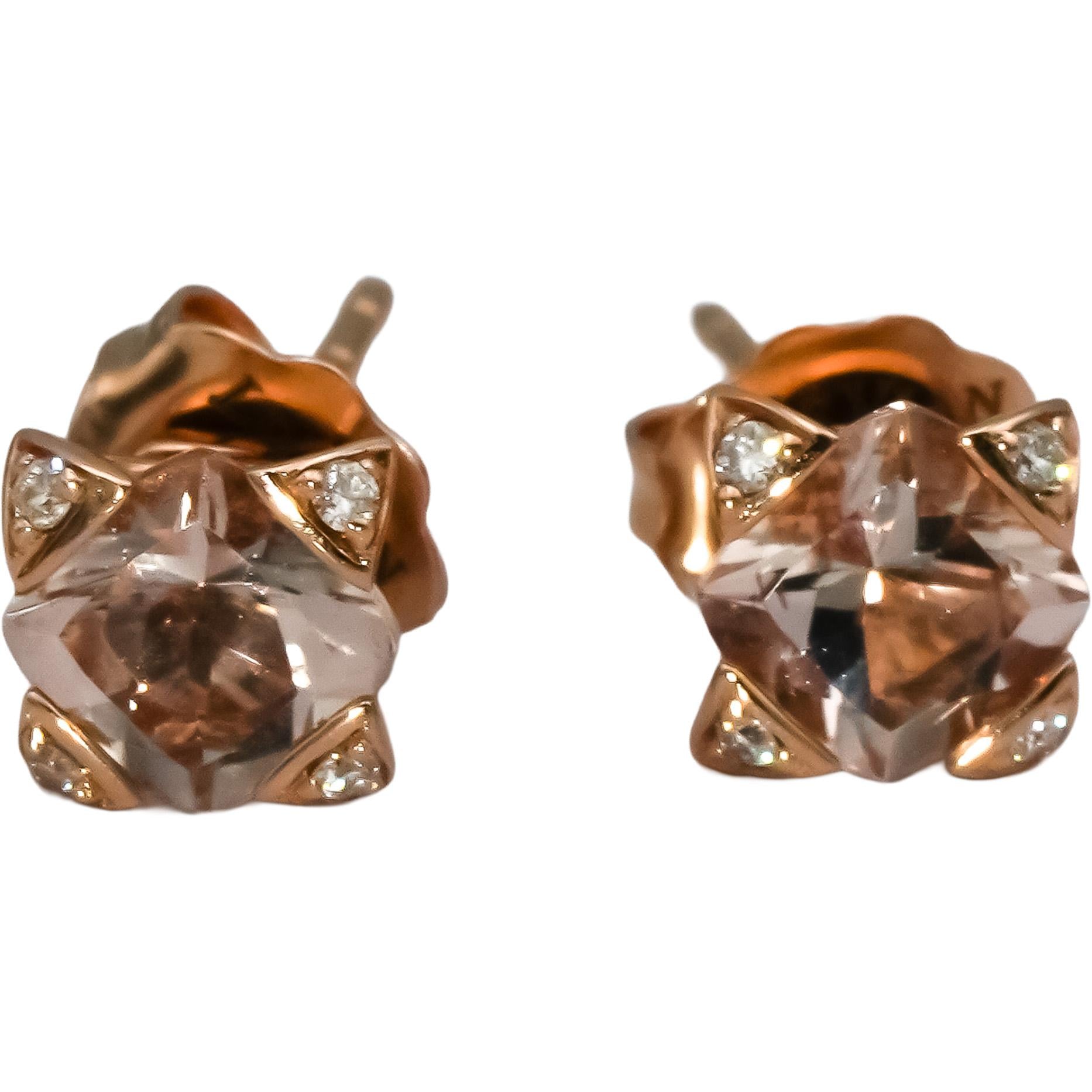 LE VIAN 14k Rose Gold Morganite Stud Earrings w/ Diamond Accents