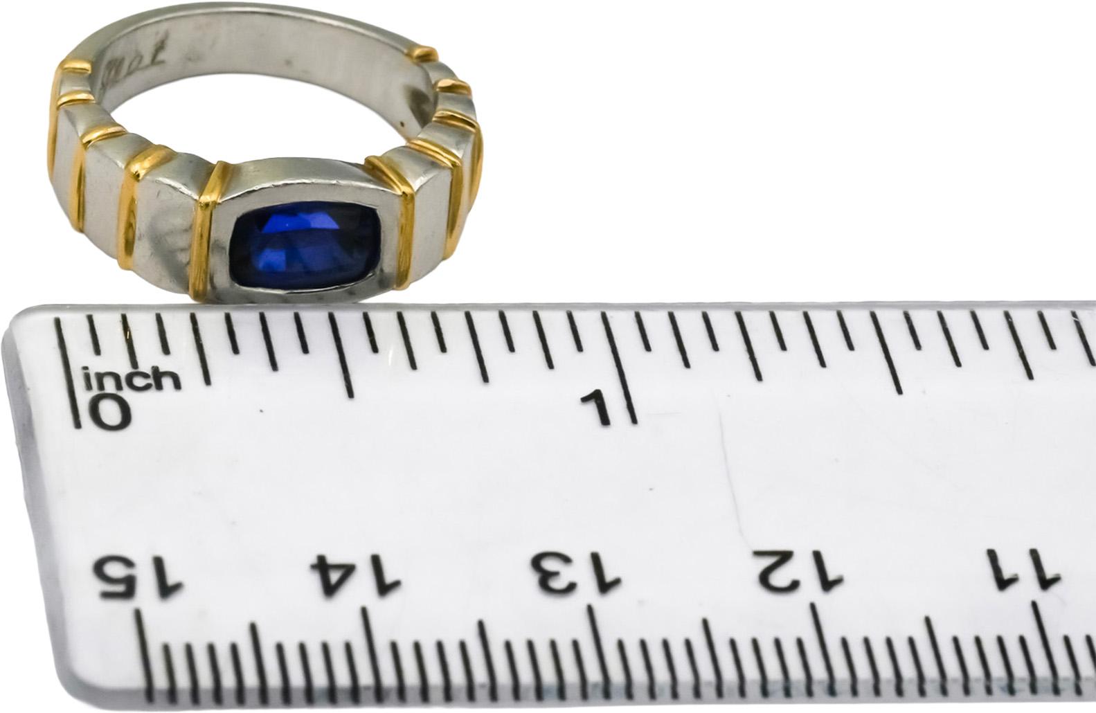 Platinum & 18k Gold Vivid Medium Blue Sapphire Solitaire Ring 1.25CT Size 4.75