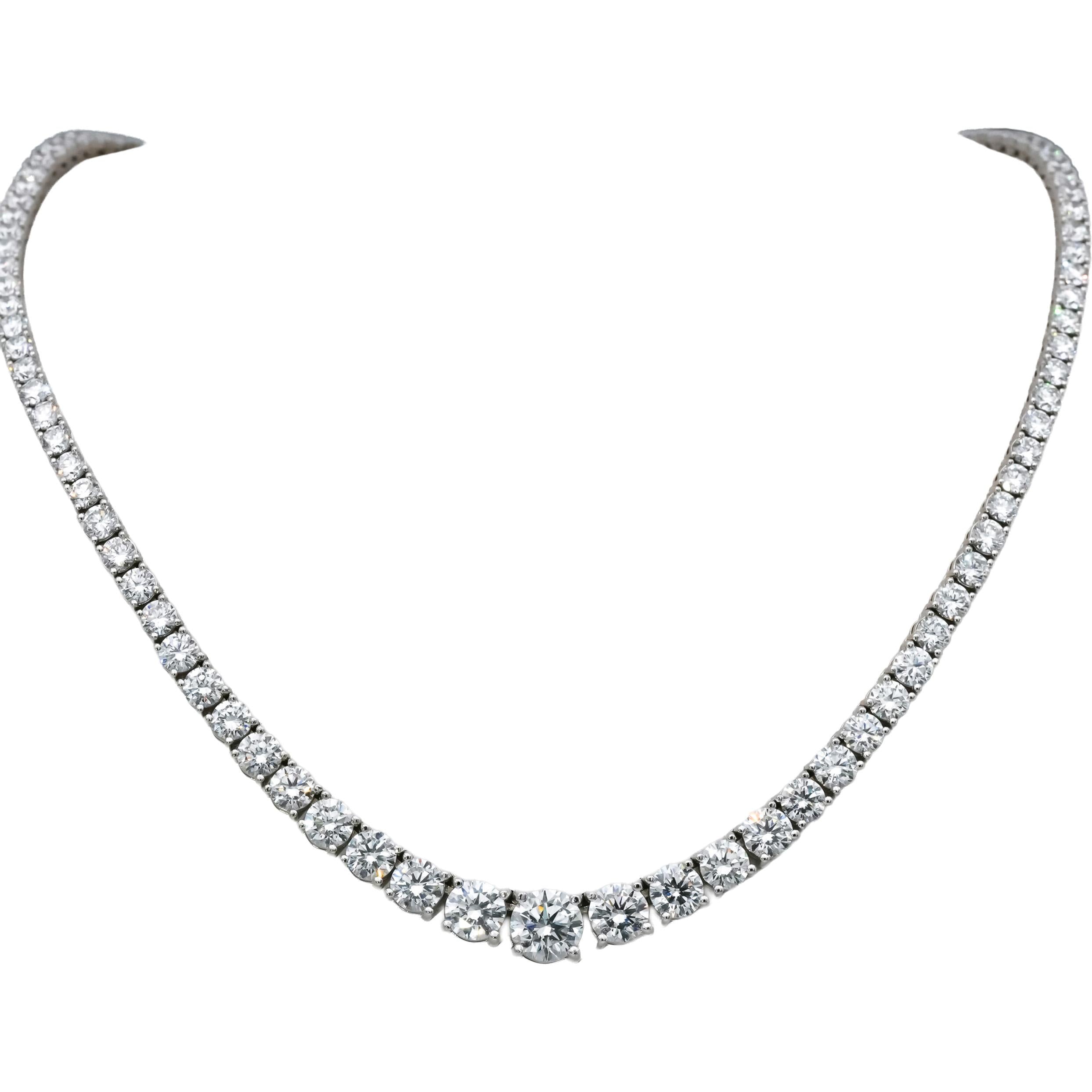 14k White Gold VS Round Lab-Grown Diamond Graduated Riviera Necklace 29.47CT