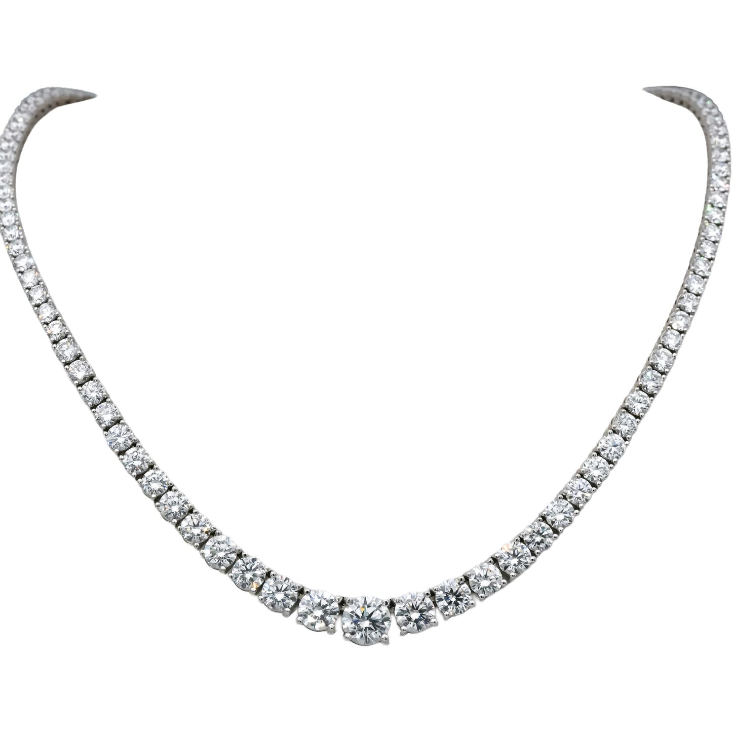 14k White Gold VS Round Lab-Grown Diamond Graduated Riviera Necklace 29.47CT