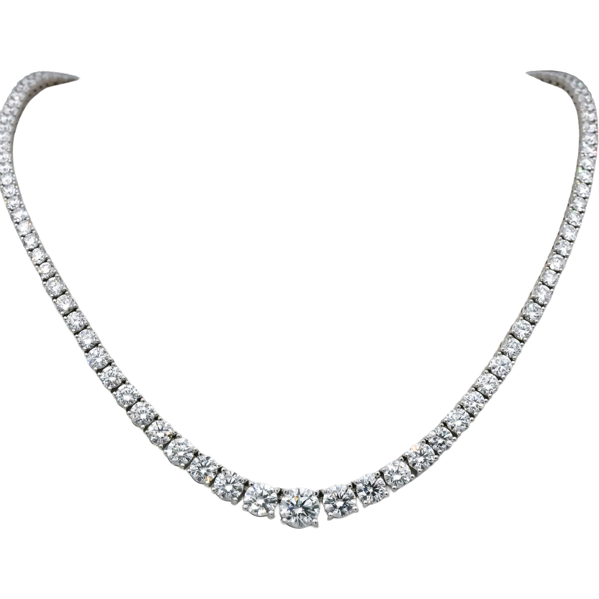 14k White Gold VS Round Lab-Grown Diamond Graduated Riviera Necklace 29.47CT