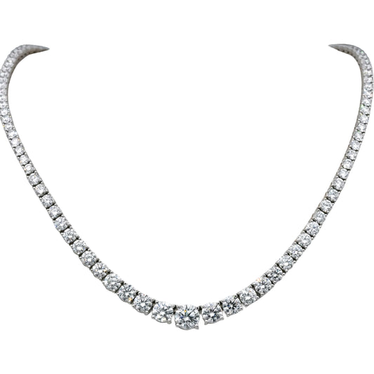 14k White Gold VS Round Lab-Grown Diamond Graduated Riviera Necklace 29.47CT