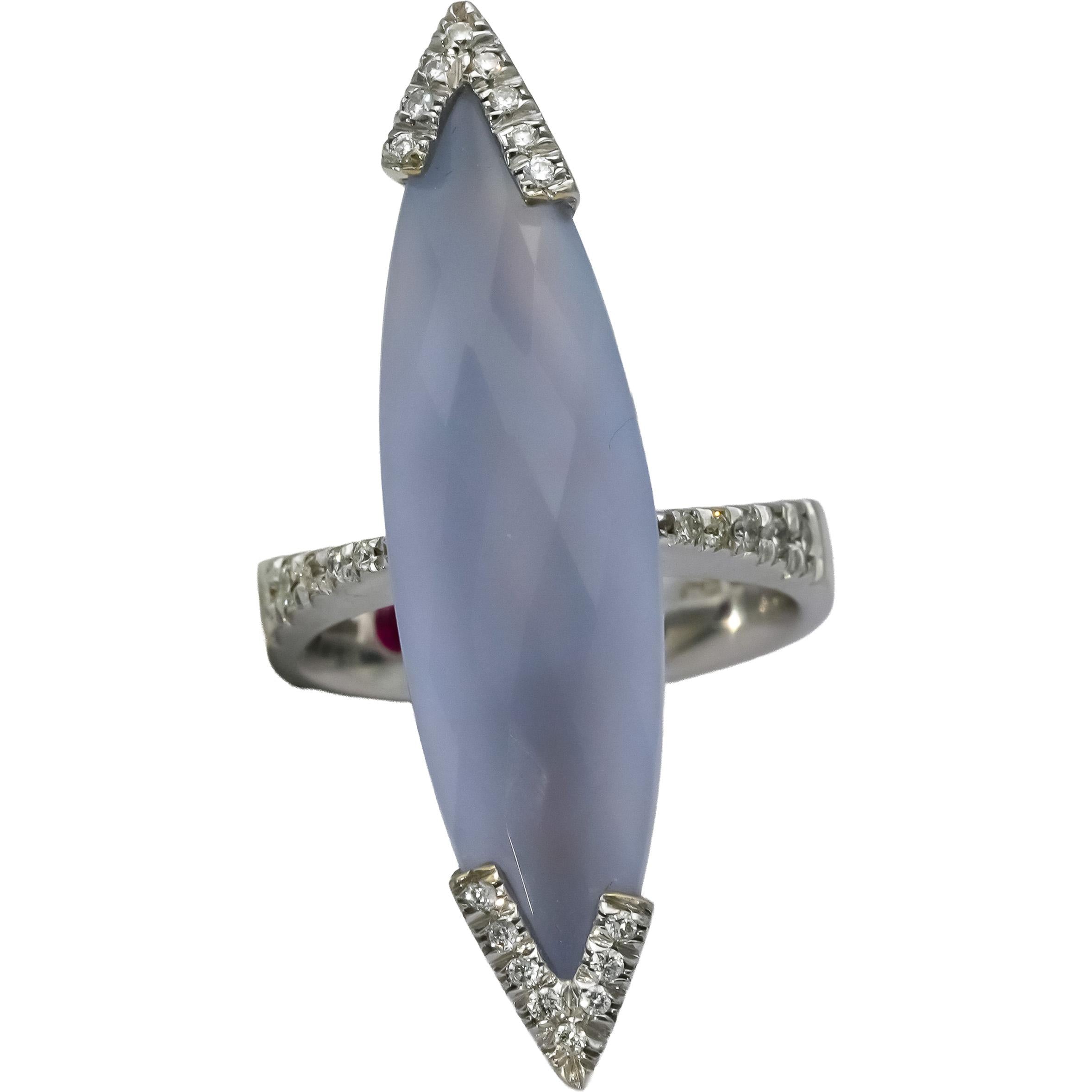 ROBERTO COIN 18k White Gold Diamond and Chalcedony Cocktail Ring Size 6.75