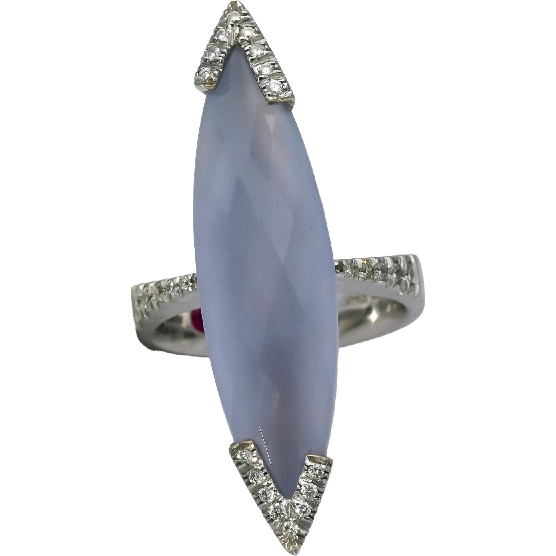 ROBERTO COIN 18k White Gold Diamond and Chalcedony Cocktail Ring Size 6.75