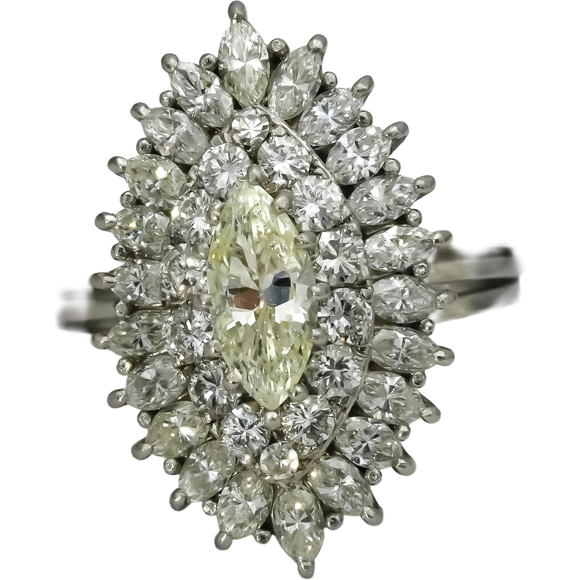 Vintage Platinum VS Marquise & Round Diamond Cocktail Ring 2.50CT Size 7