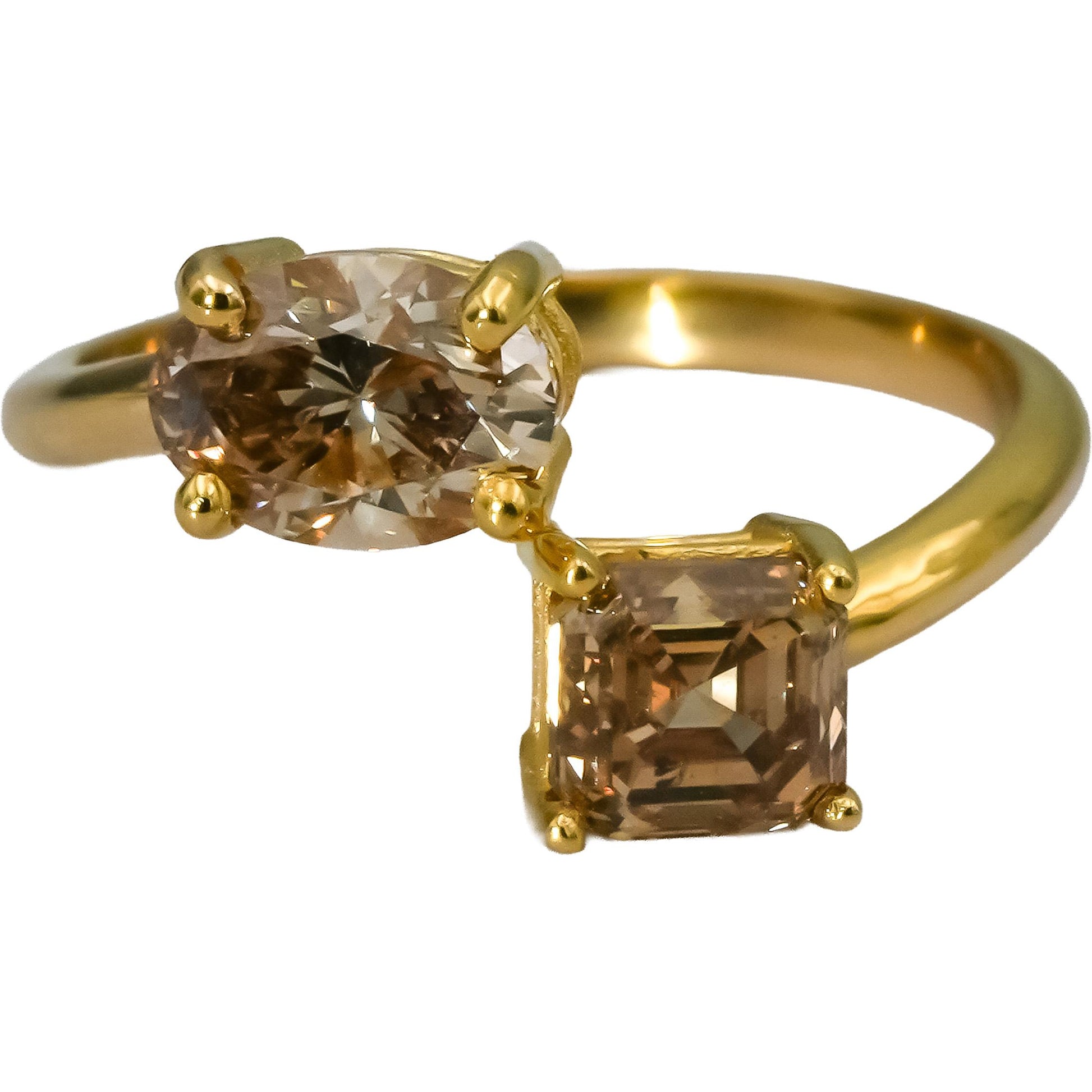 18k Yellow Gold Oval and Asscher Cut Diamond Bypass Ring 2.04CT Size 6.75
