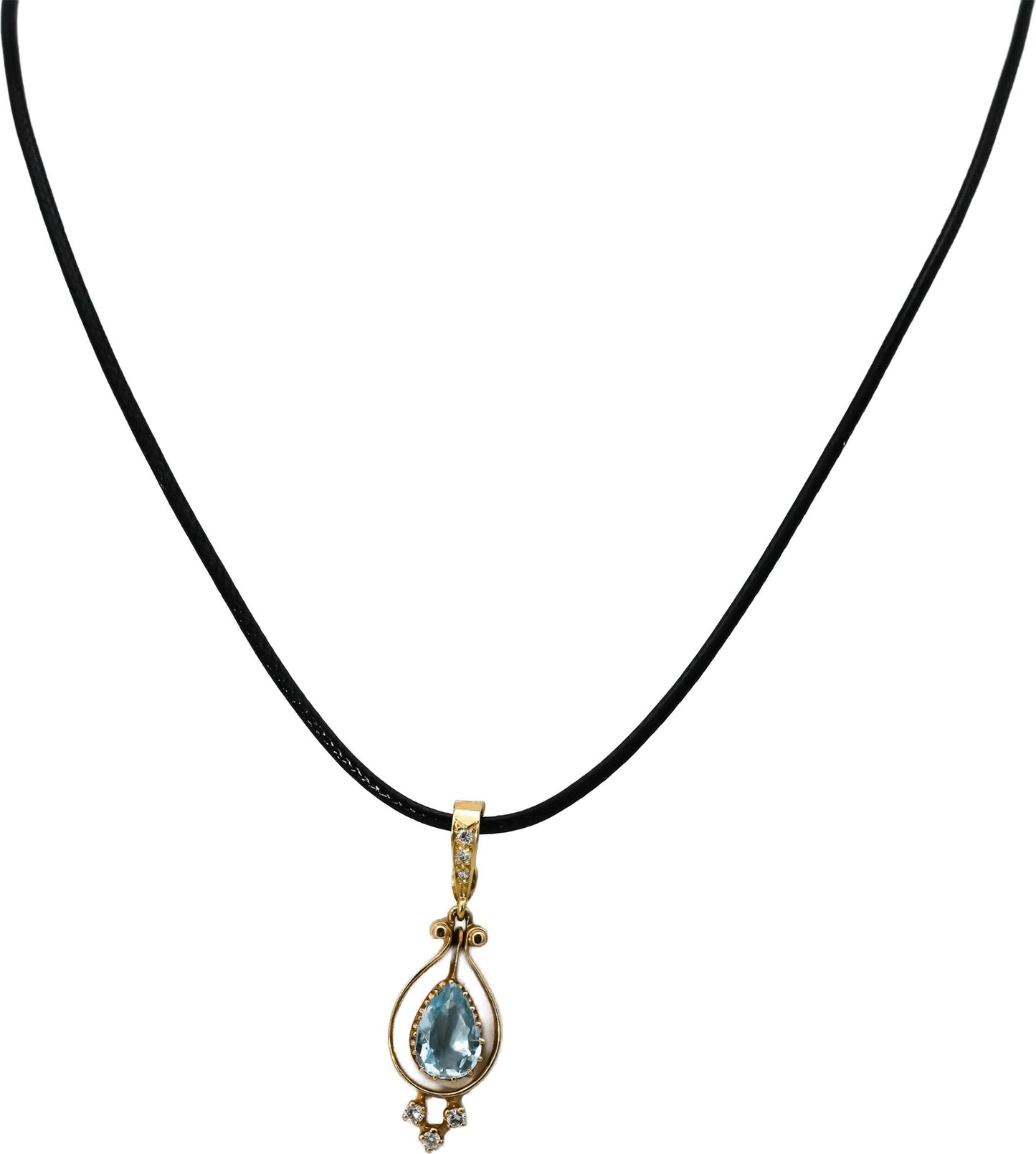 Vintage 14k Yellow Gold Diamond and Aquamarine Pendant Necklace 1.60CT