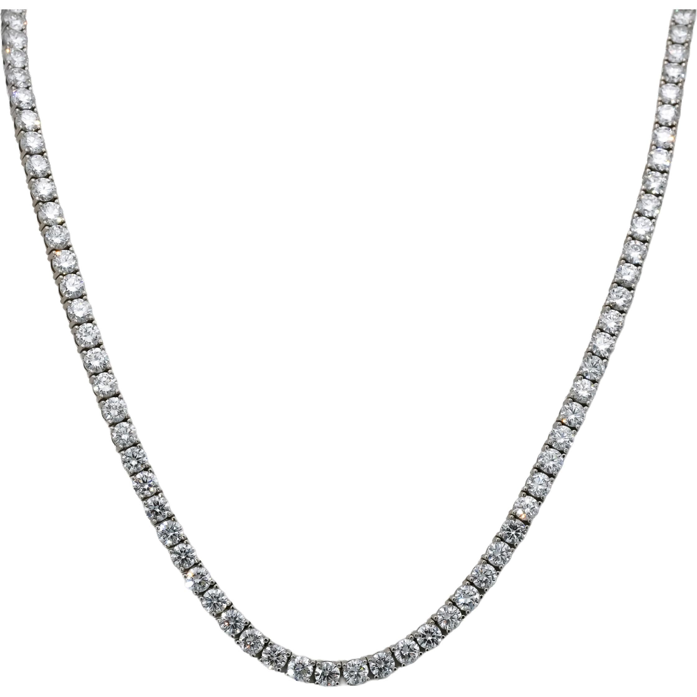 14k White Gold VS Round Lab-Grown Diamond Tennis Necklace 37.28CT
