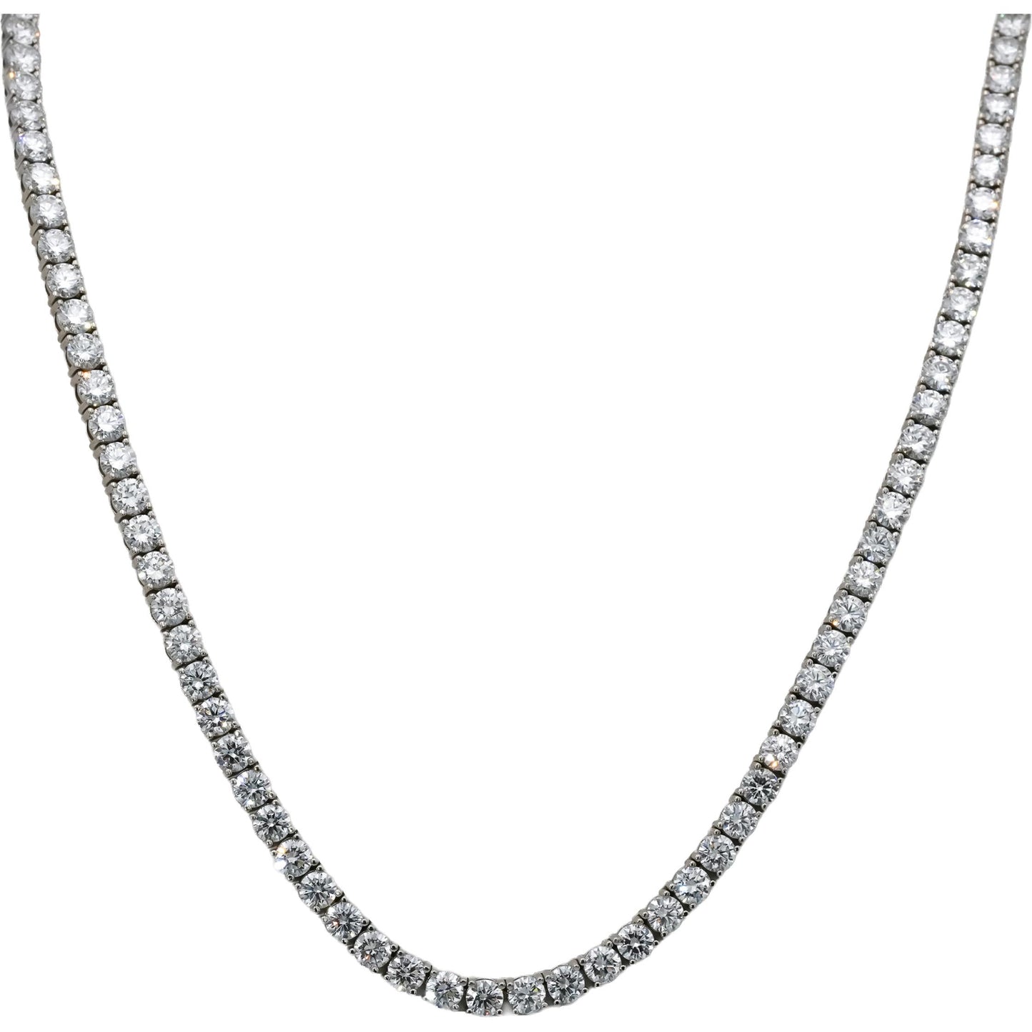 14k White Gold VS Round Lab-Grown Diamond Tennis Necklace 37.28CT