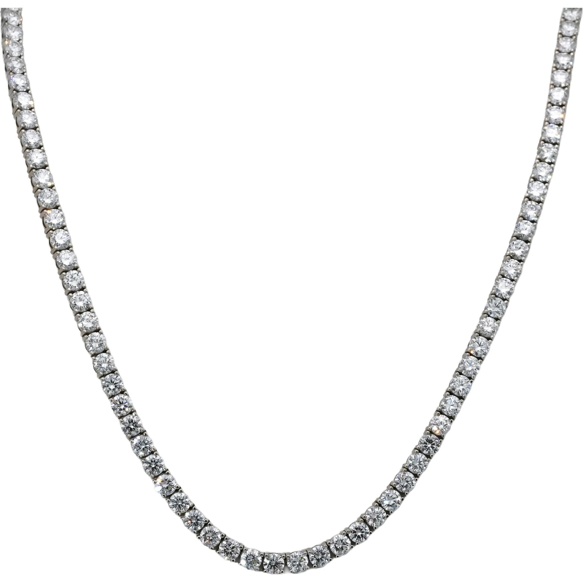 14k White Gold VS Round Lab-Grown Diamond Tennis Necklace 37.28CT