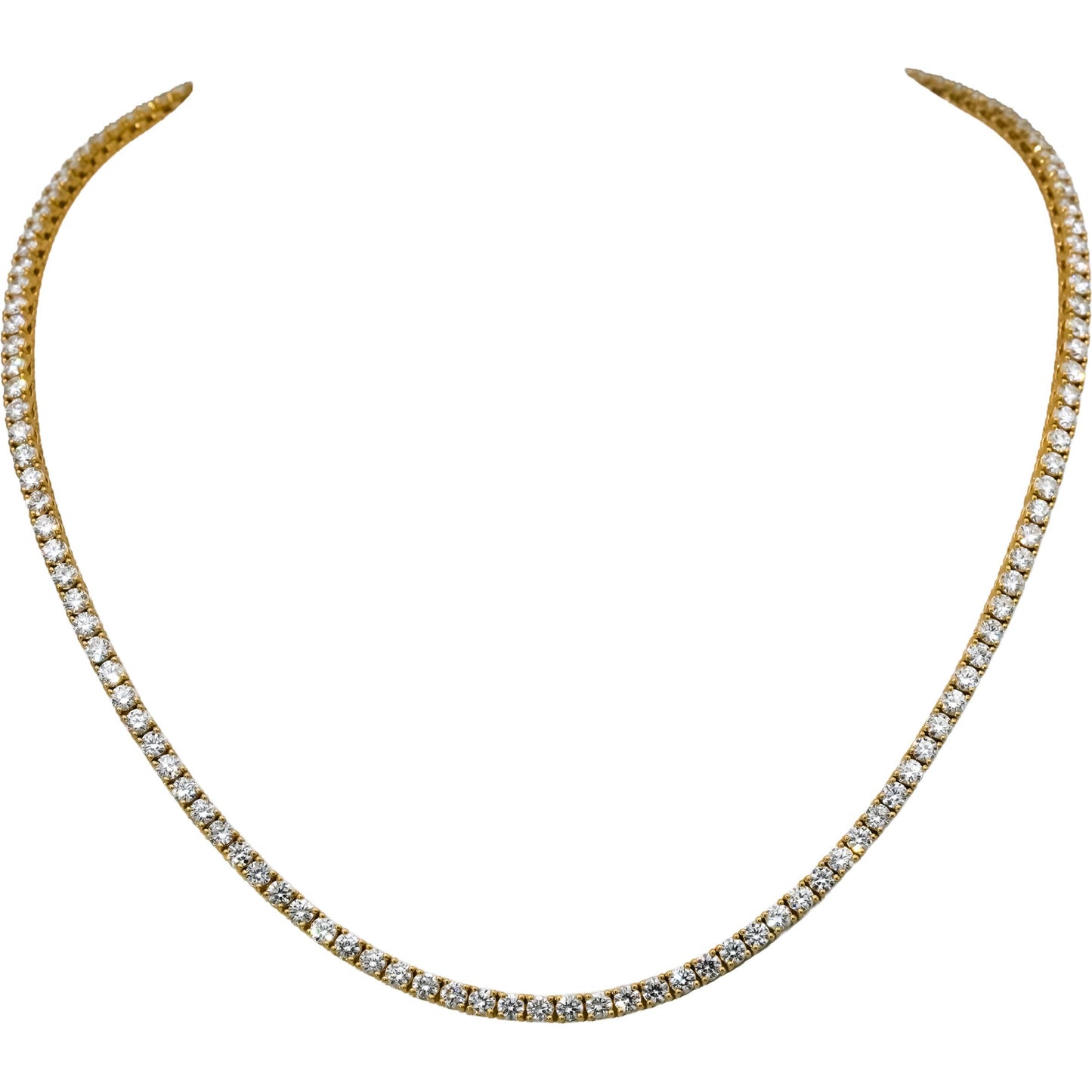 14k Yellow Gold VS Round Lab-Grown Diamond Tennis Necklace 10.10CT