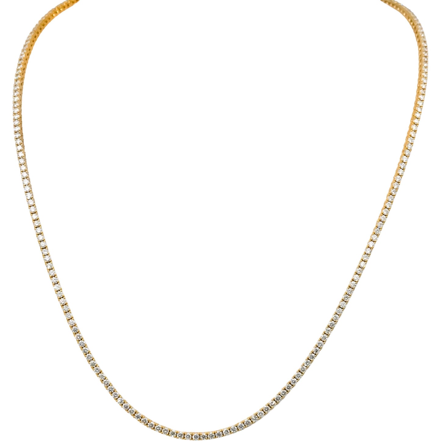 14k Yellow Gold Round Natural Diamond Tennis Necklace 5.85CT