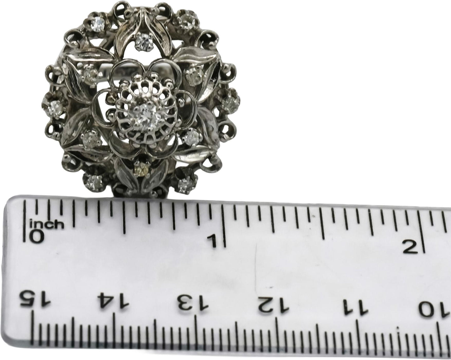Vintage Antique 14k White Gold Round Diamond Cocktail Ring 0.75CT Size 7