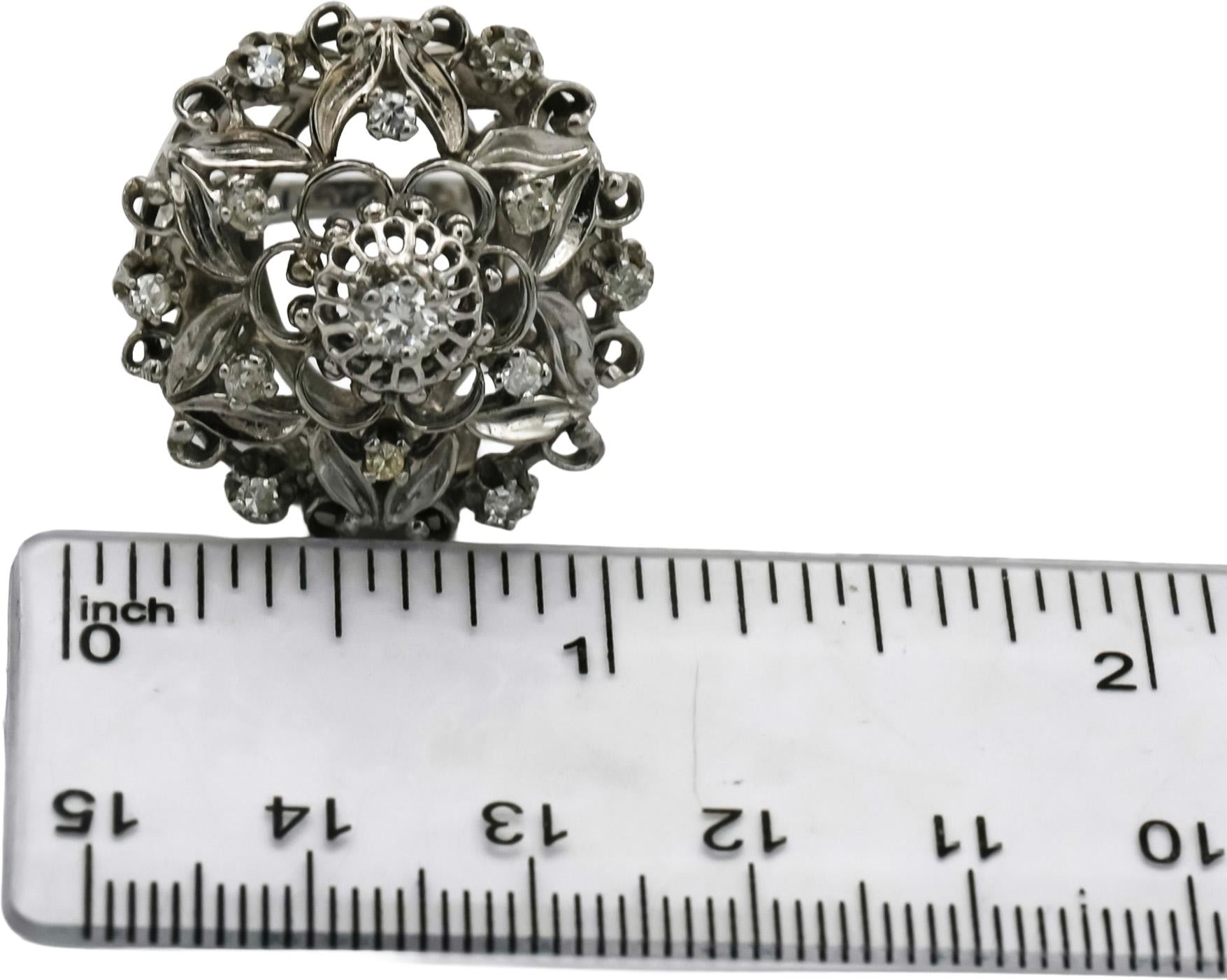 Vintage Antique 14k White Gold Round Diamond Cocktail Ring 0.75CT Size 7