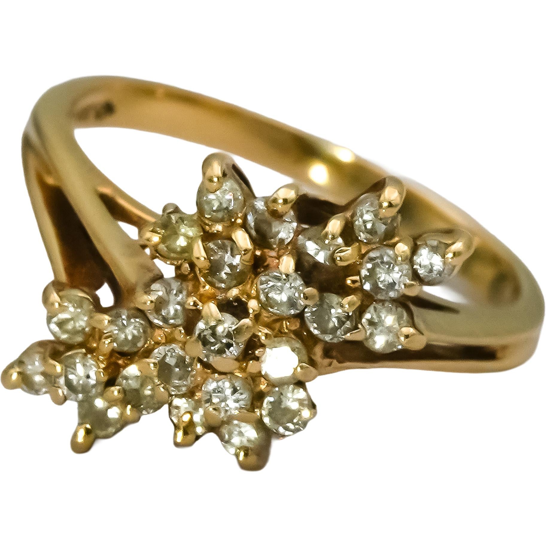 14k Yellow Gold Round Diamond Cluster Cocktail Ring 0.33CT Size 6