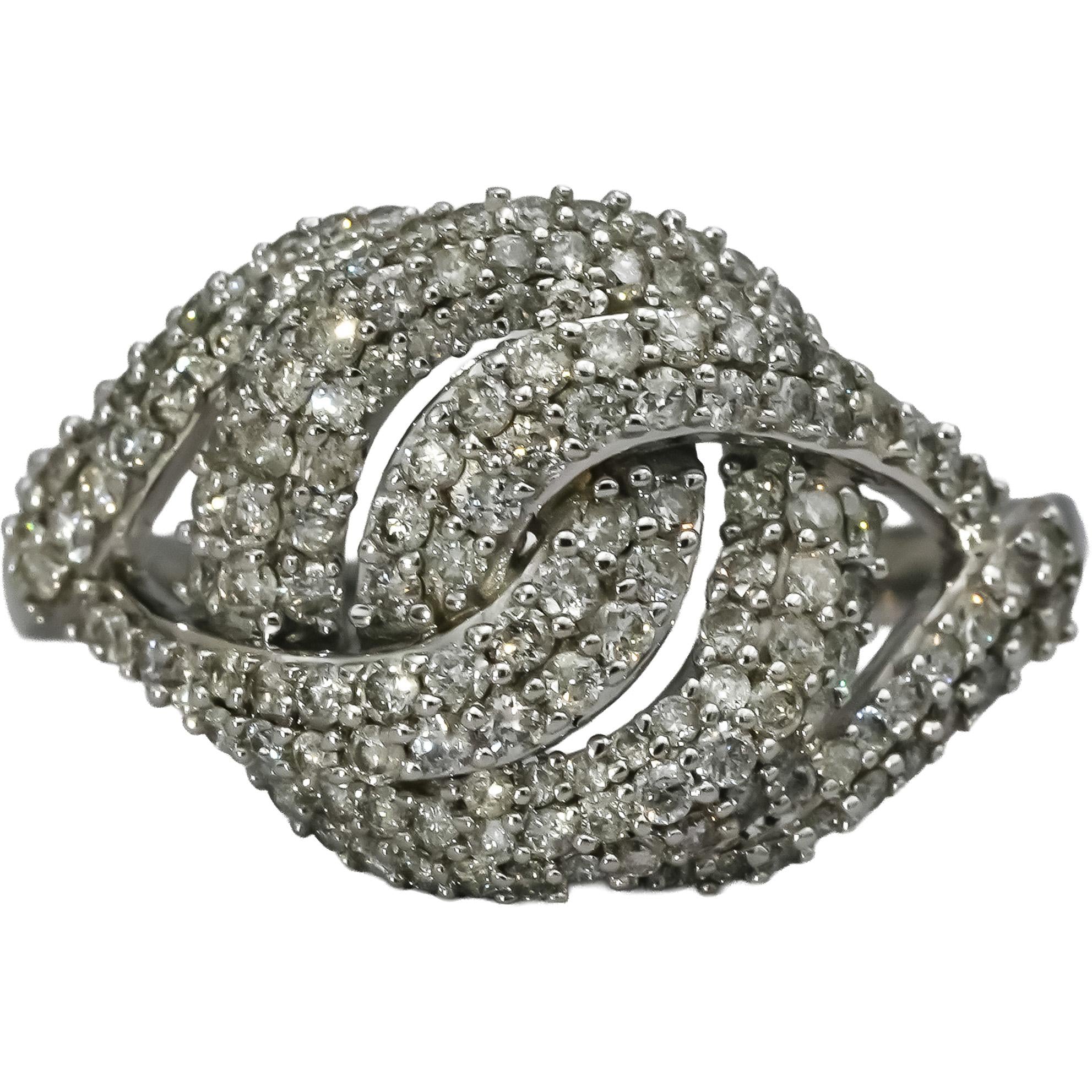 10k White Gold Round Diamond Cluster Twist Knot Ring 1.0CT Size 7