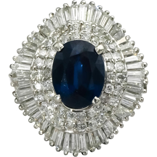 Platinum VS Diamond and Sapphire Cluster Cocktail Ring 3.64CT Size 9
