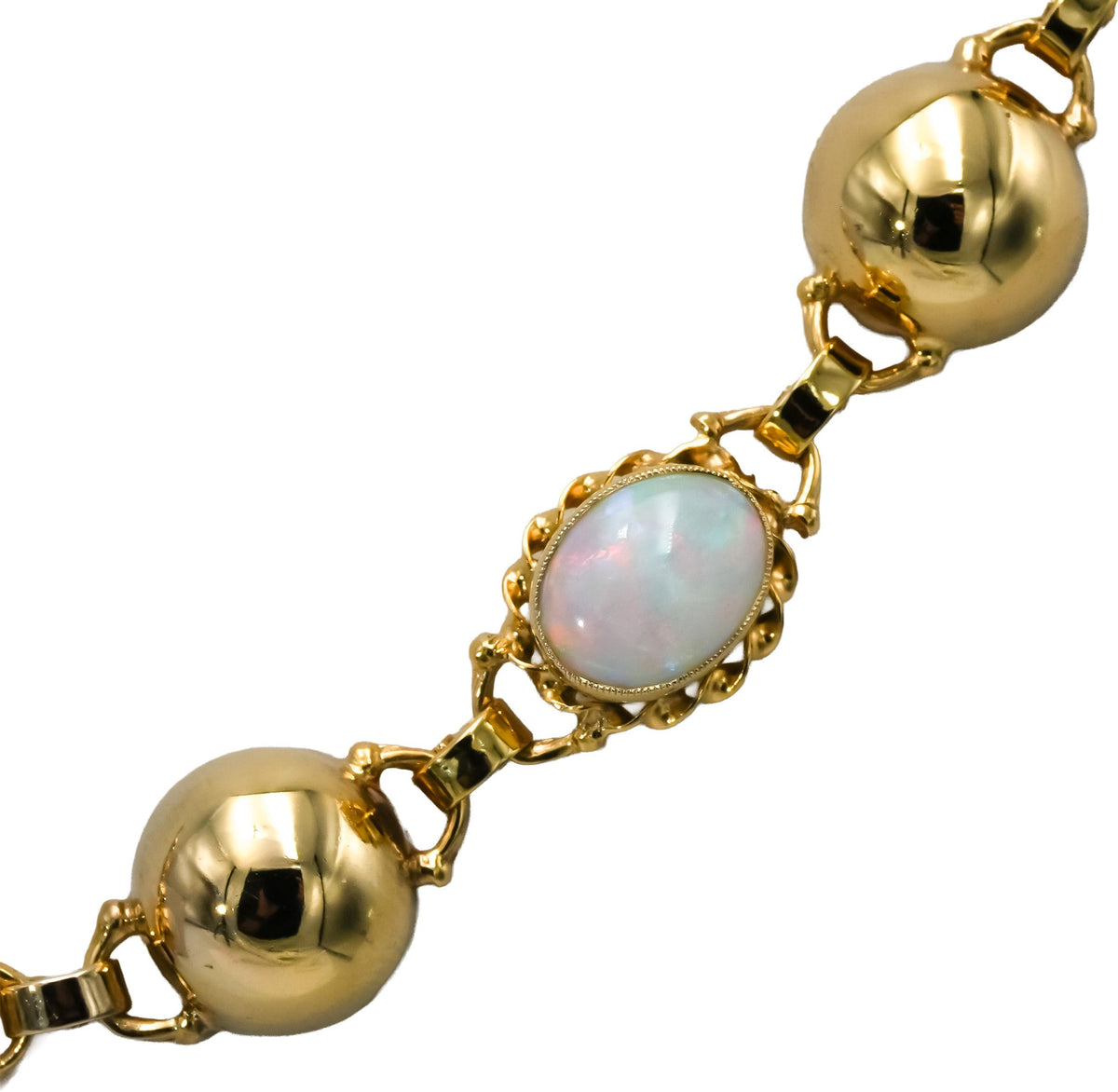 Vintage Antique 14k Yellow Gold Cabochon Opal Fancy Link Necklace 10.0CT