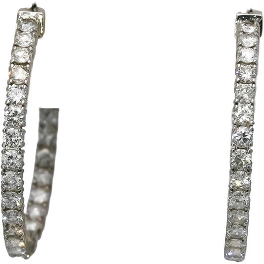 14k White Gold Round Natural Diamond Inside Out Hoop Earrings 2.96CT
