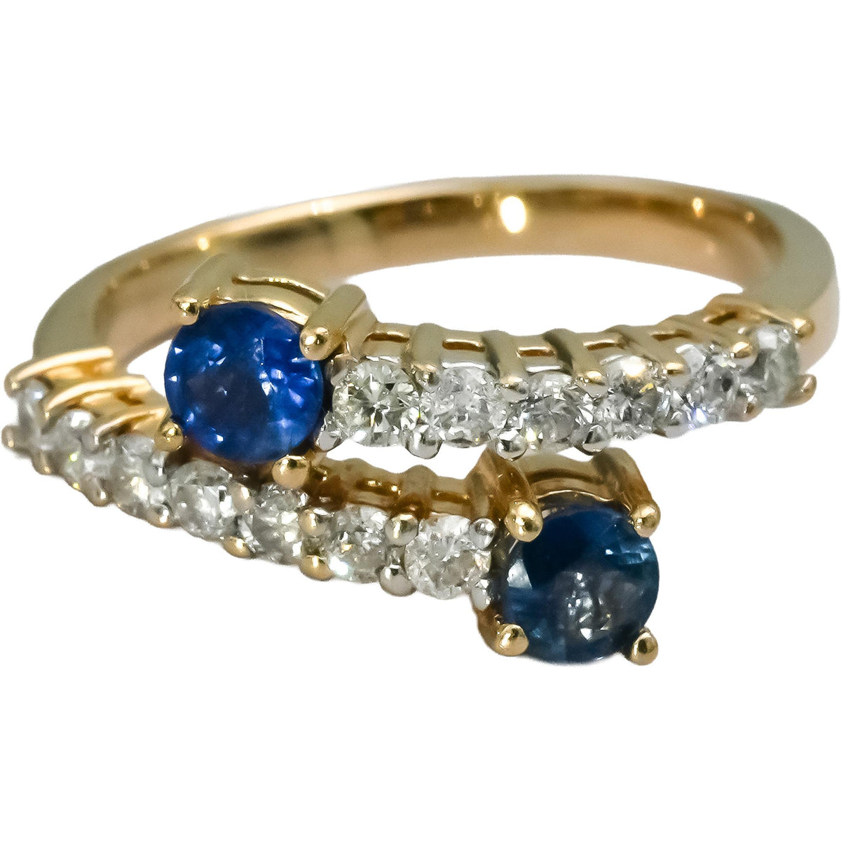 14k Yellow Gold Diamond and Sapphire Bypass Ring 1.15CT Size 6.75