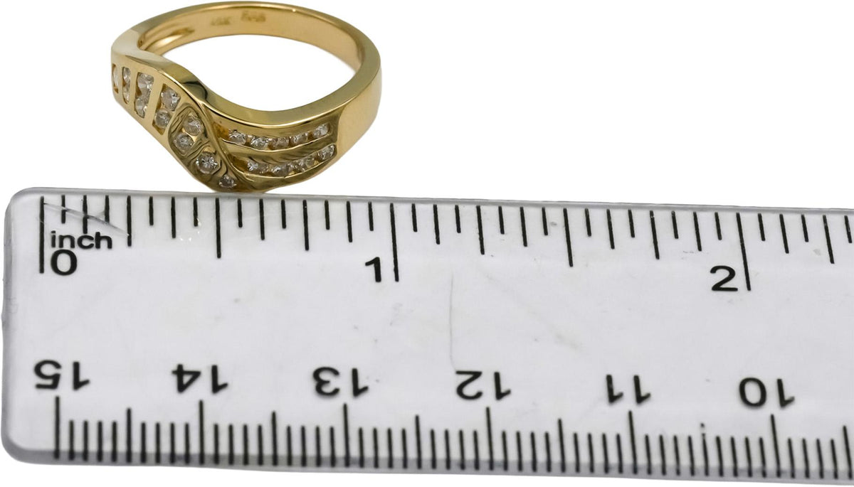 14k Yellow Gold Round Diamond Wavy Band Ring 0.50CT Size 6