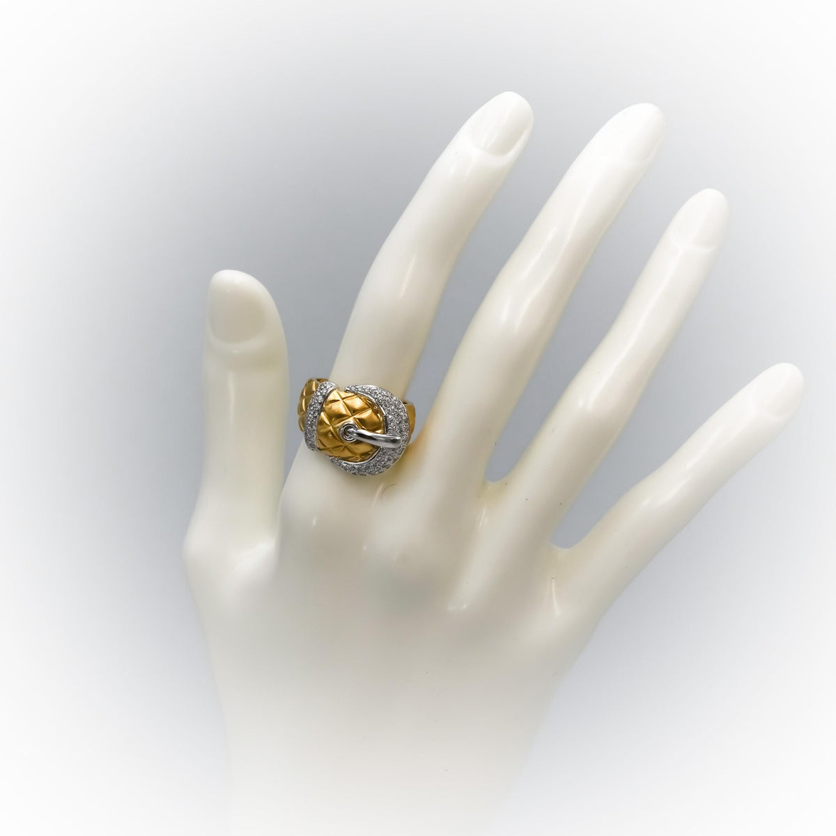 18k Yellow Gold Platinum VS Round Diamond Belt Buckle Ring 0.50CT Size 6.5